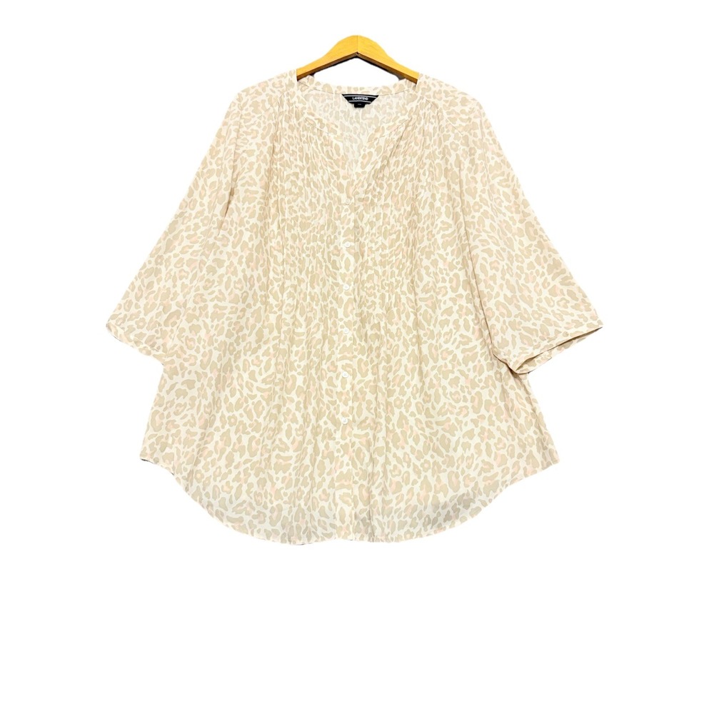 Lands'‎ End Women 2X Animal Print Pintuck Long Sleeve Button Down Tunic Shirt